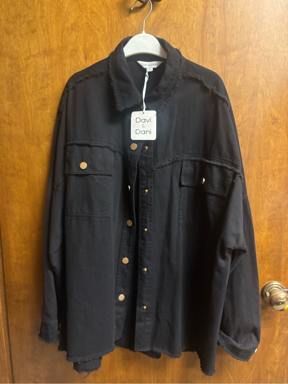 DAVI & DANI Black denim jacket with Gold 'ROCK & ROLL' Graphic - Picture 2 of 4